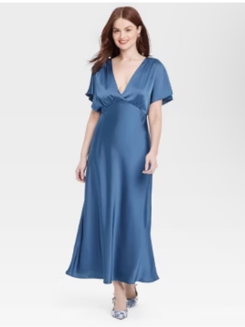 a new day Blue Satin V-Neck Maxi Chemise